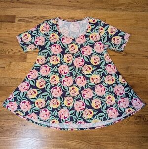 LuLaRoe Women's Perfect Tee Pink Rose Floral Print Short Sleeve Top Size M